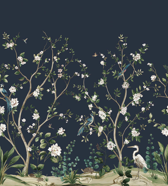 Heron Botanical Mural | Admiral Blue – Daisy Bennett Designs