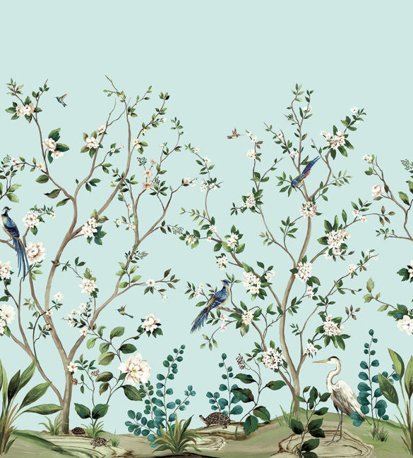 Heron Botanical Mural | Celeste Blue – Daisy Bennett Designs