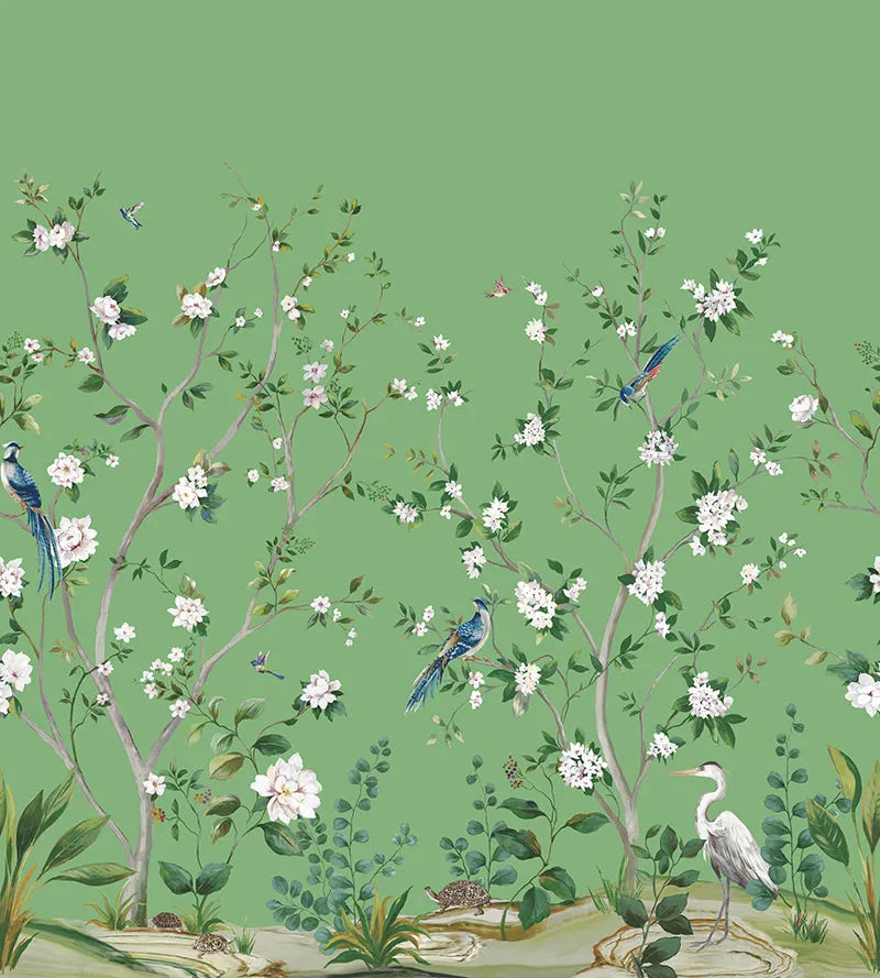 Heron Botanical Mural | Emerald Green – Daisy Bennett Designs